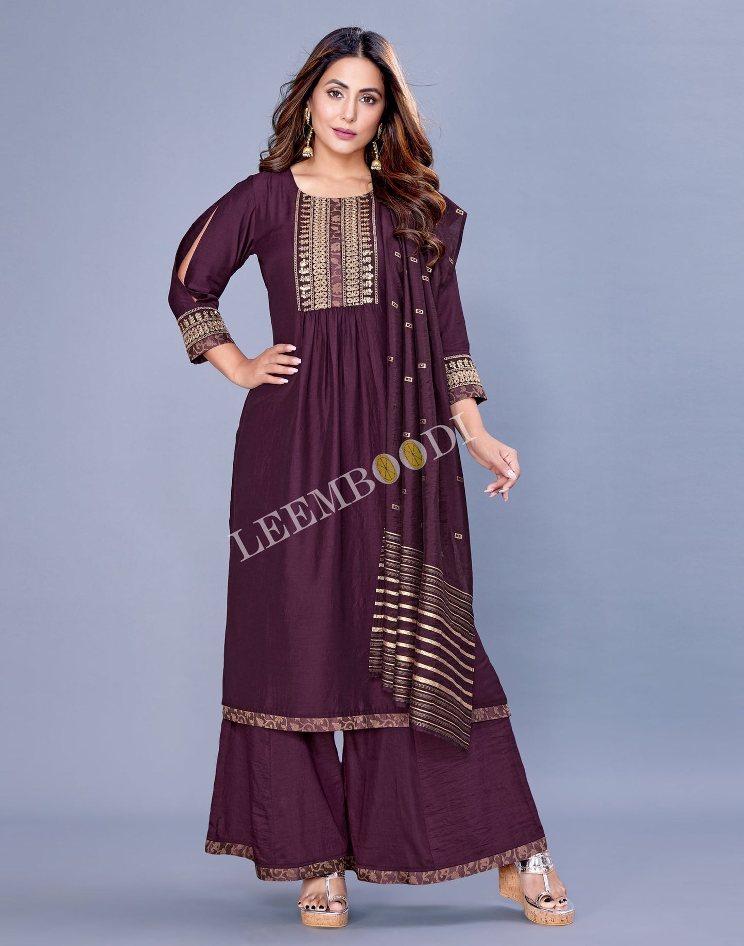 Wine Kurti With Palazzo And Dupatta | Leemboodi