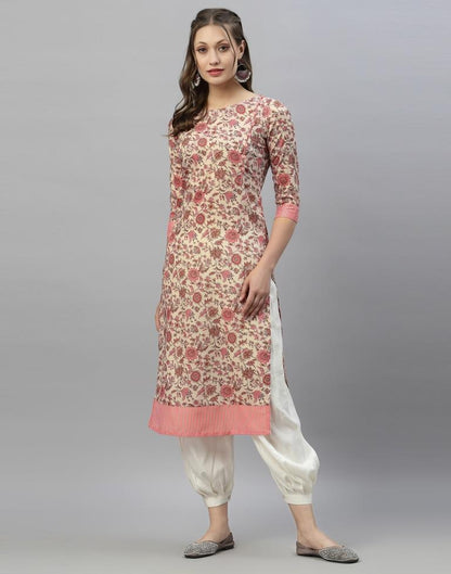 Beige And Pink Printed Kurti | Leemboodi