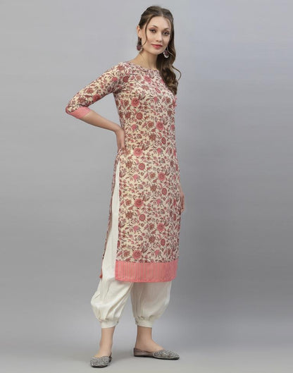 Beige And Pink Printed Kurti | Leemboodi