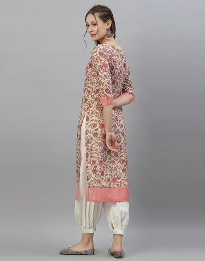 Beige And Pink Printed Kurti | Leemboodi