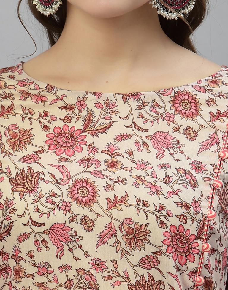 Beige And Pink Printed Kurti | Leemboodi