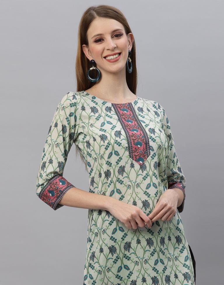 White & Blue Digital Printed Kurti | Sudathi