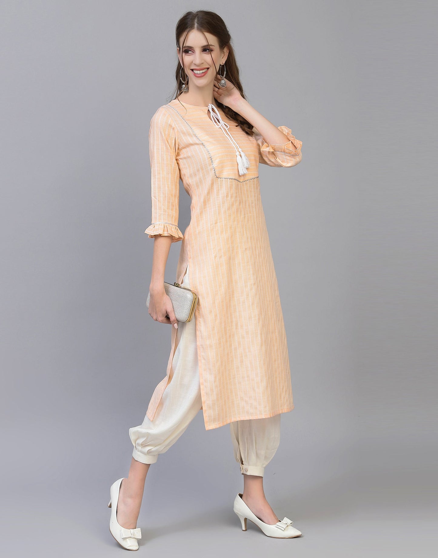 Pastel Peach Solid Kurti | Leemboodi