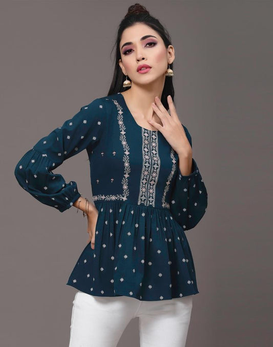 Teal Embroidered Top | Leemboodi