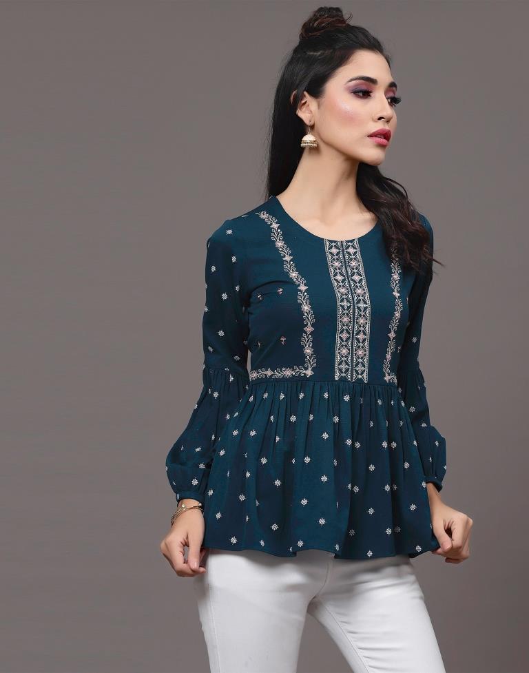 Teal Embroidered Top | Leemboodi