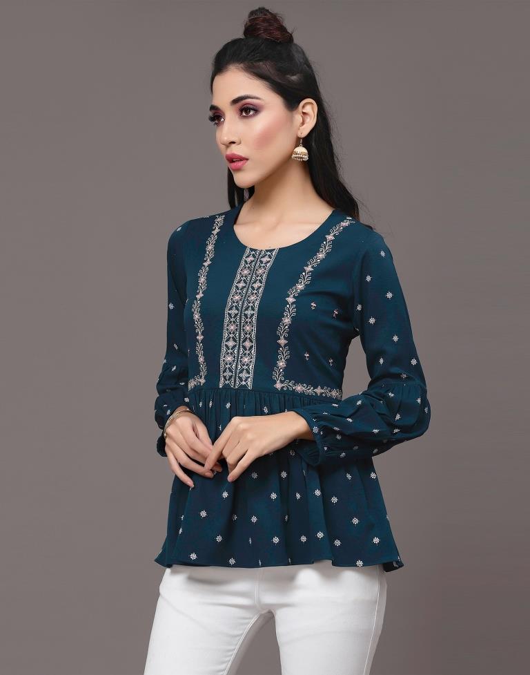 Teal Embroidered Top | Leemboodi