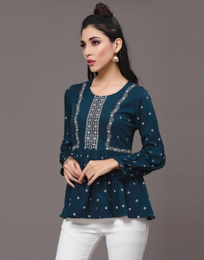 Teal Embroidered Top | Leemboodi