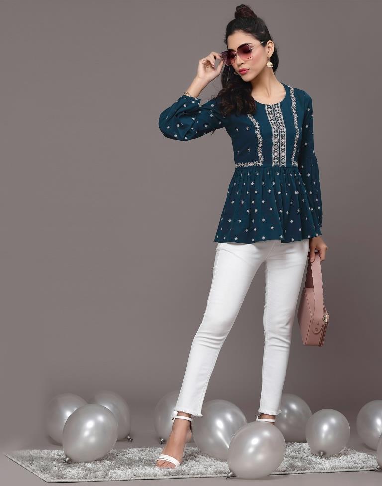 Teal Embroidered Top | Leemboodi