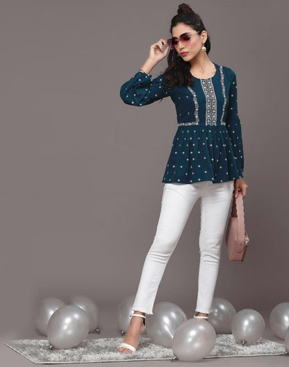 Teal Embroidered Top | Leemboodi