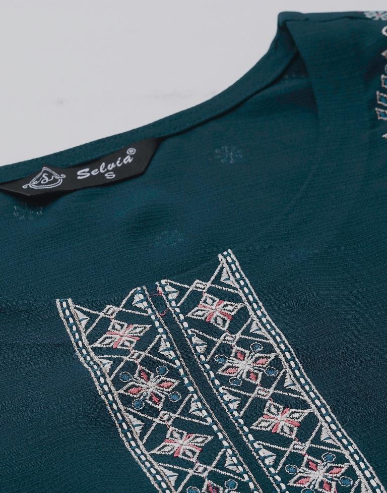 Teal Embroidered Top | Leemboodi