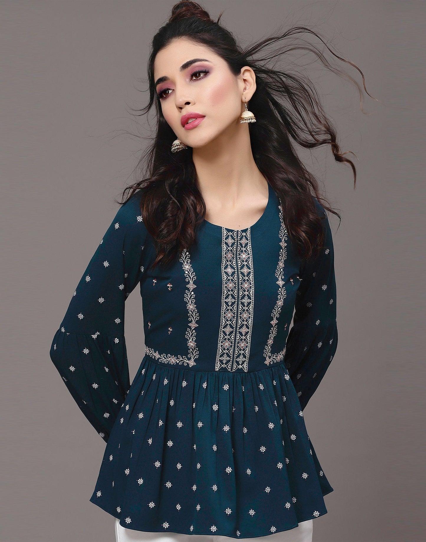 Teal Embroidered Top | Leemboodi