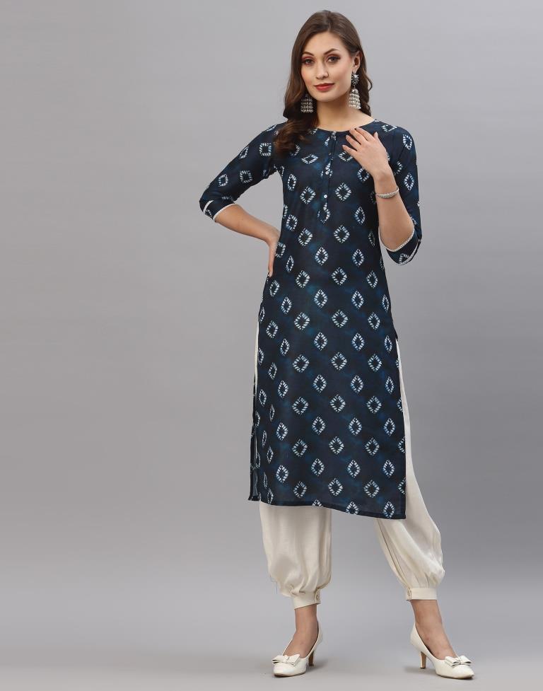 Dark Navy Printed Kurti | Leemboodi