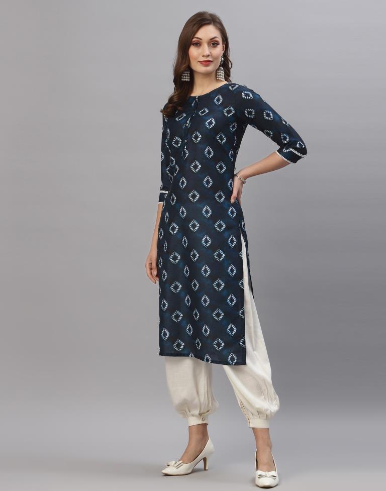 Dark Navy Printed Kurti | Leemboodi