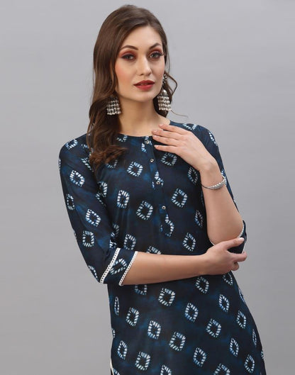 Dark Navy Printed Kurti | Leemboodi