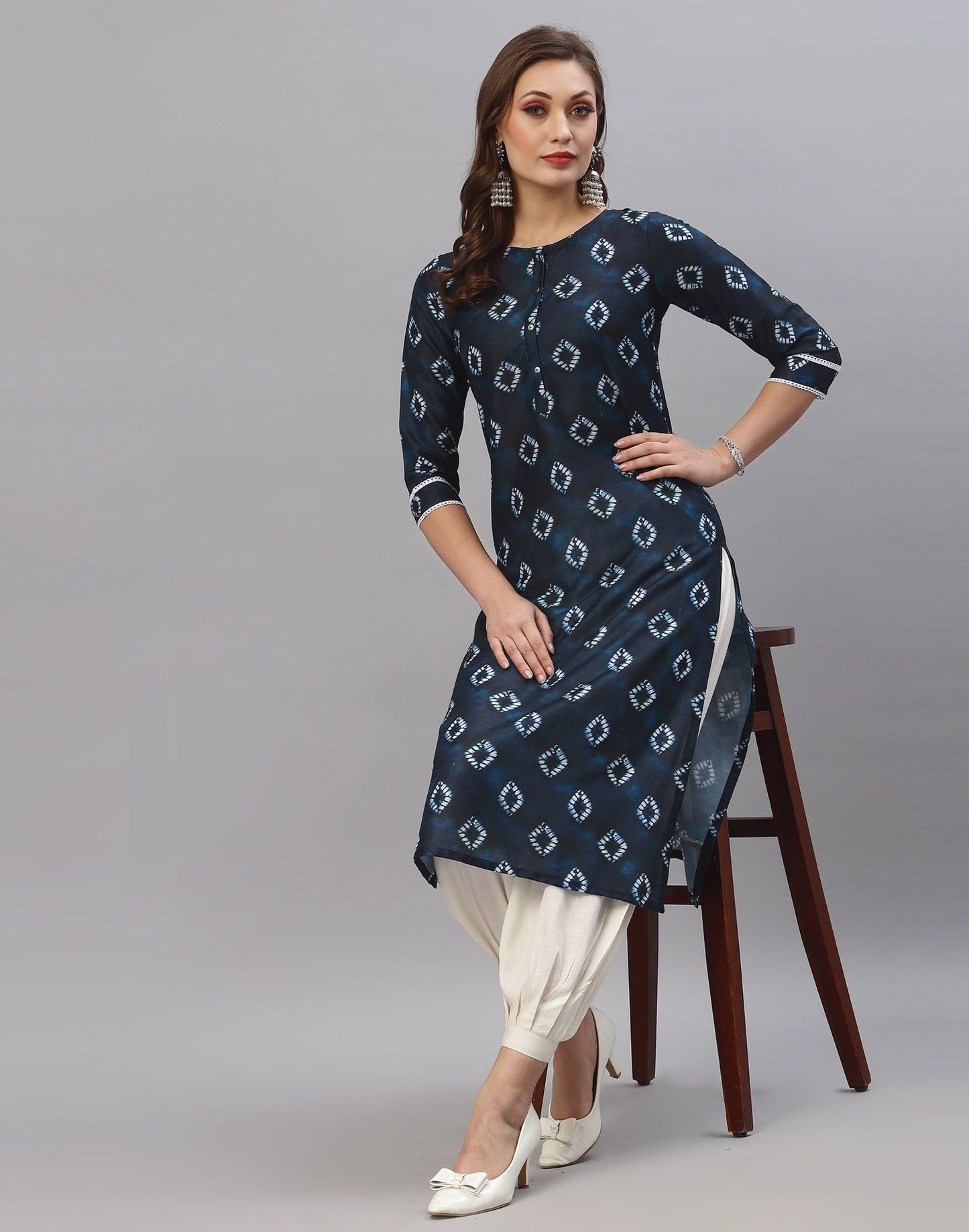 Dark Navy Printed Kurti | Leemboodi