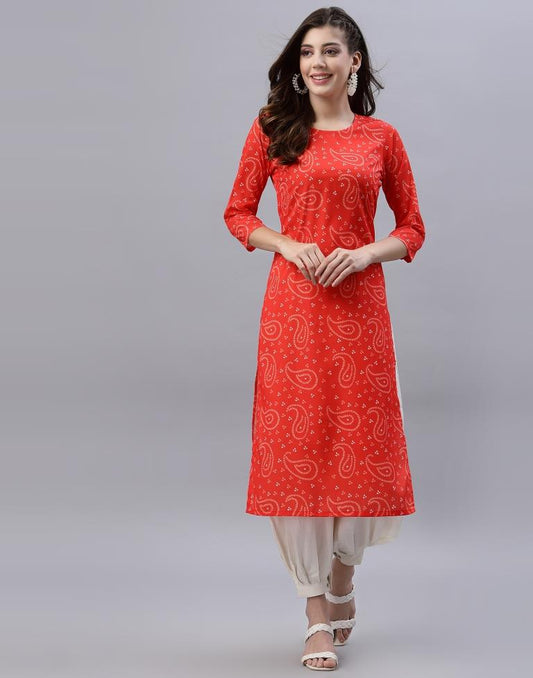 Orange Printed Kurti | Leemboodi