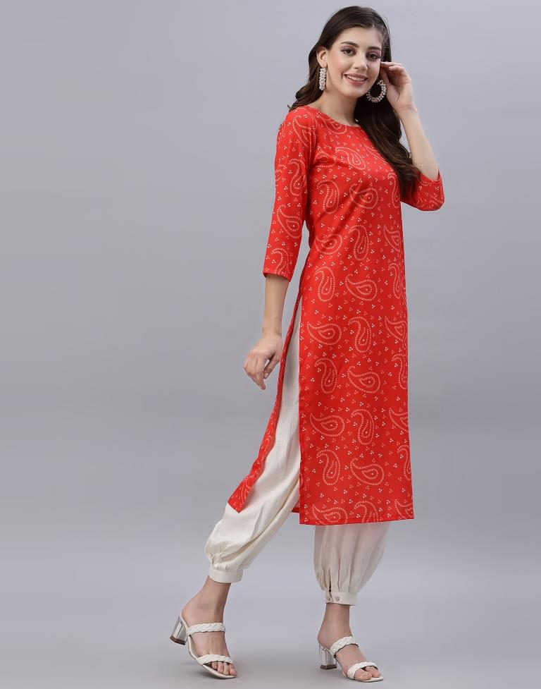 Orange Printed Kurti | Leemboodi