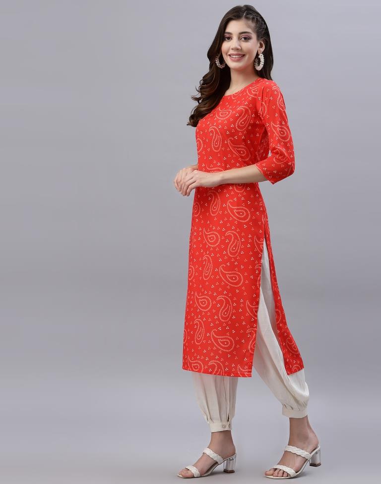 Orange Printed Kurti | Leemboodi