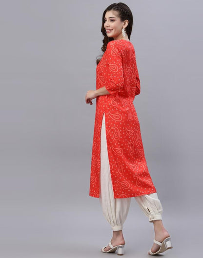 Orange Printed Kurti | Leemboodi