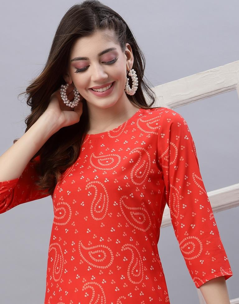 Orange Printed Kurti | Leemboodi