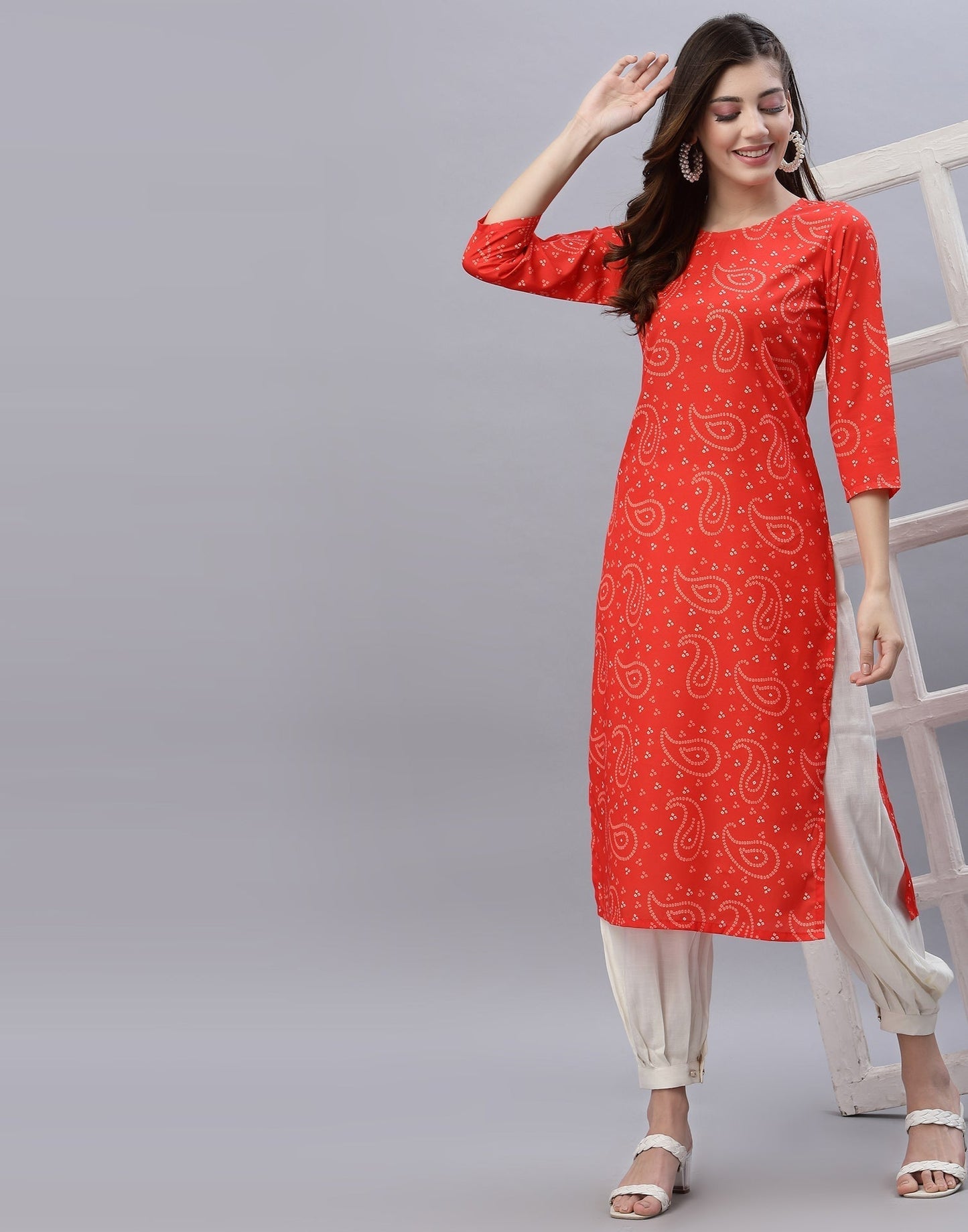 Orange Printed Kurti | Leemboodi