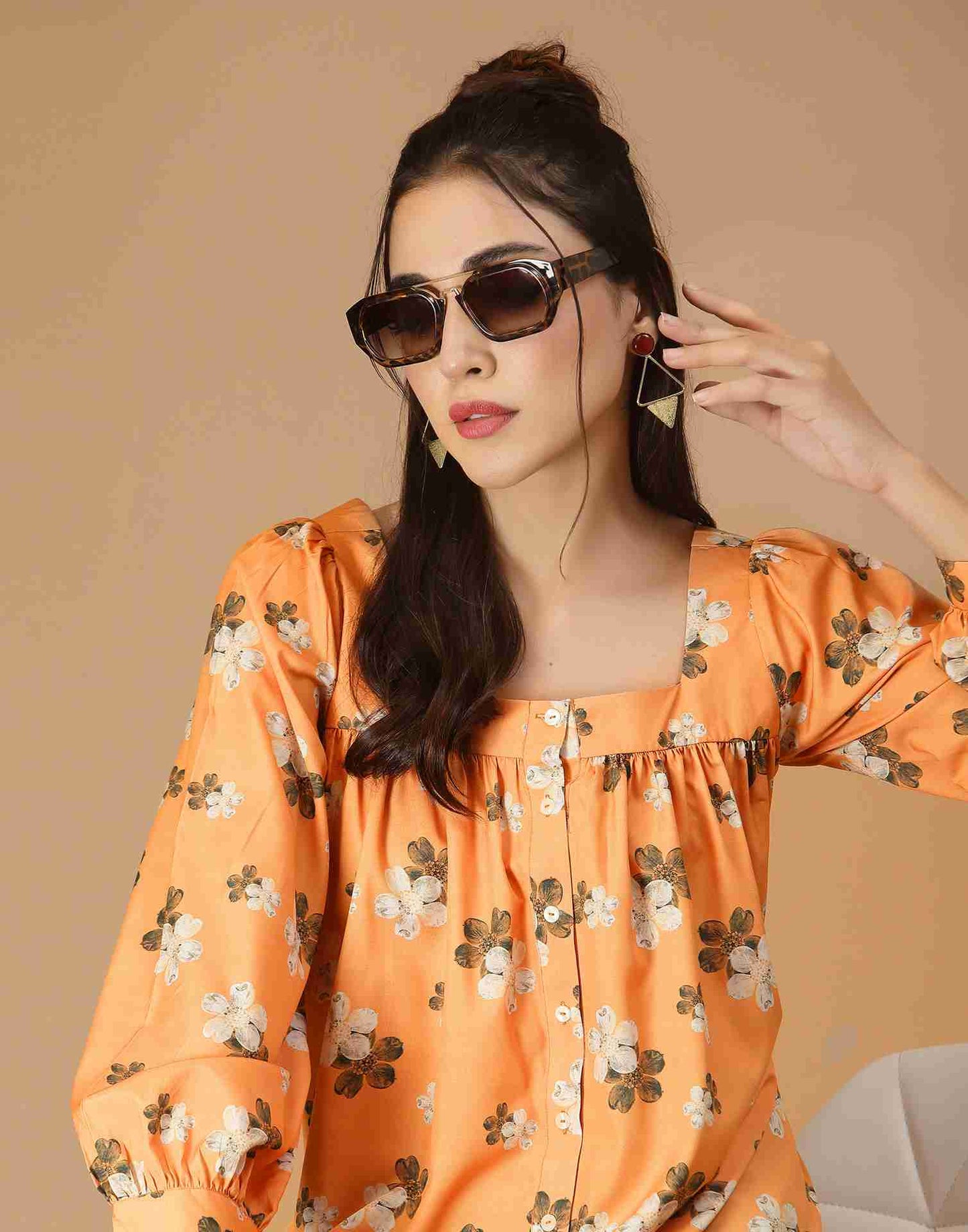 Orange Polyester Printed Top