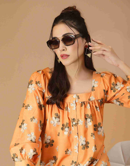 Orange Polyester Printed Top