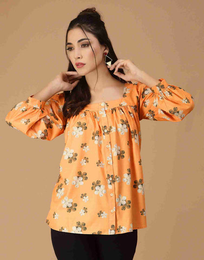 Orange Polyester Printed Top