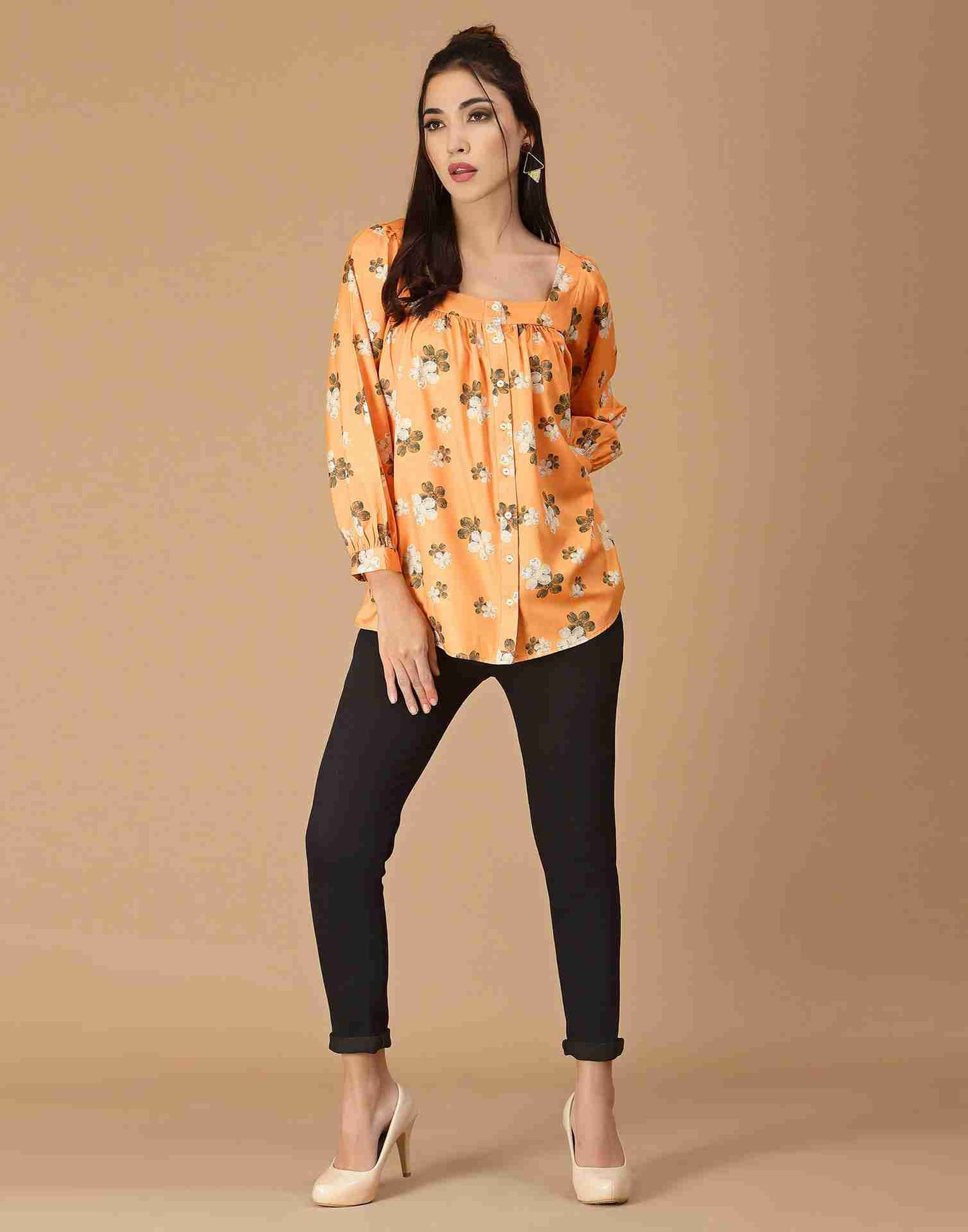 Orange Polyester Printed Top