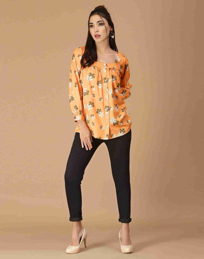Orange Polyester Printed Top