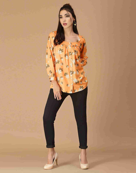 Orange Polyester Printed Top