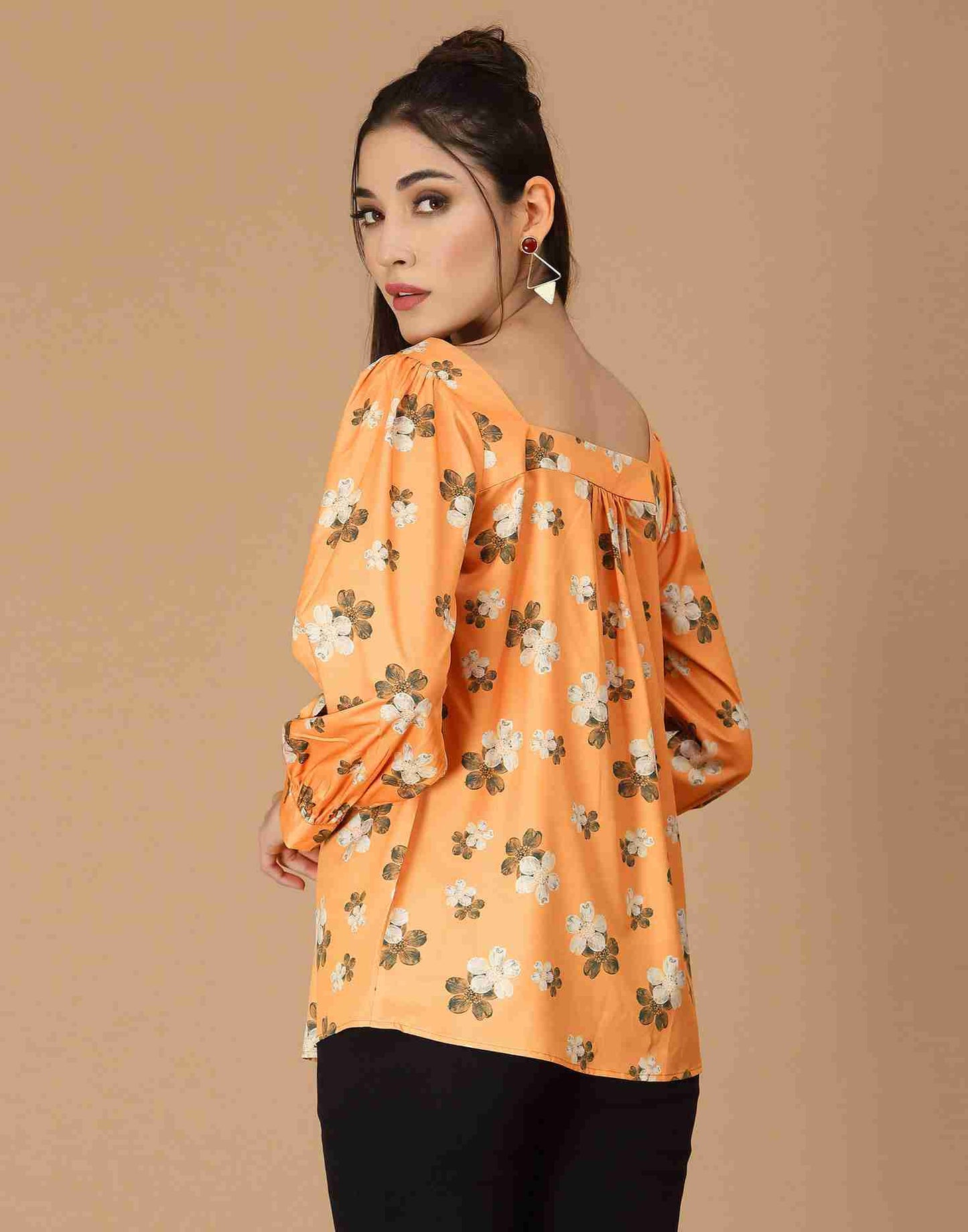 Orange Polyester Printed Top