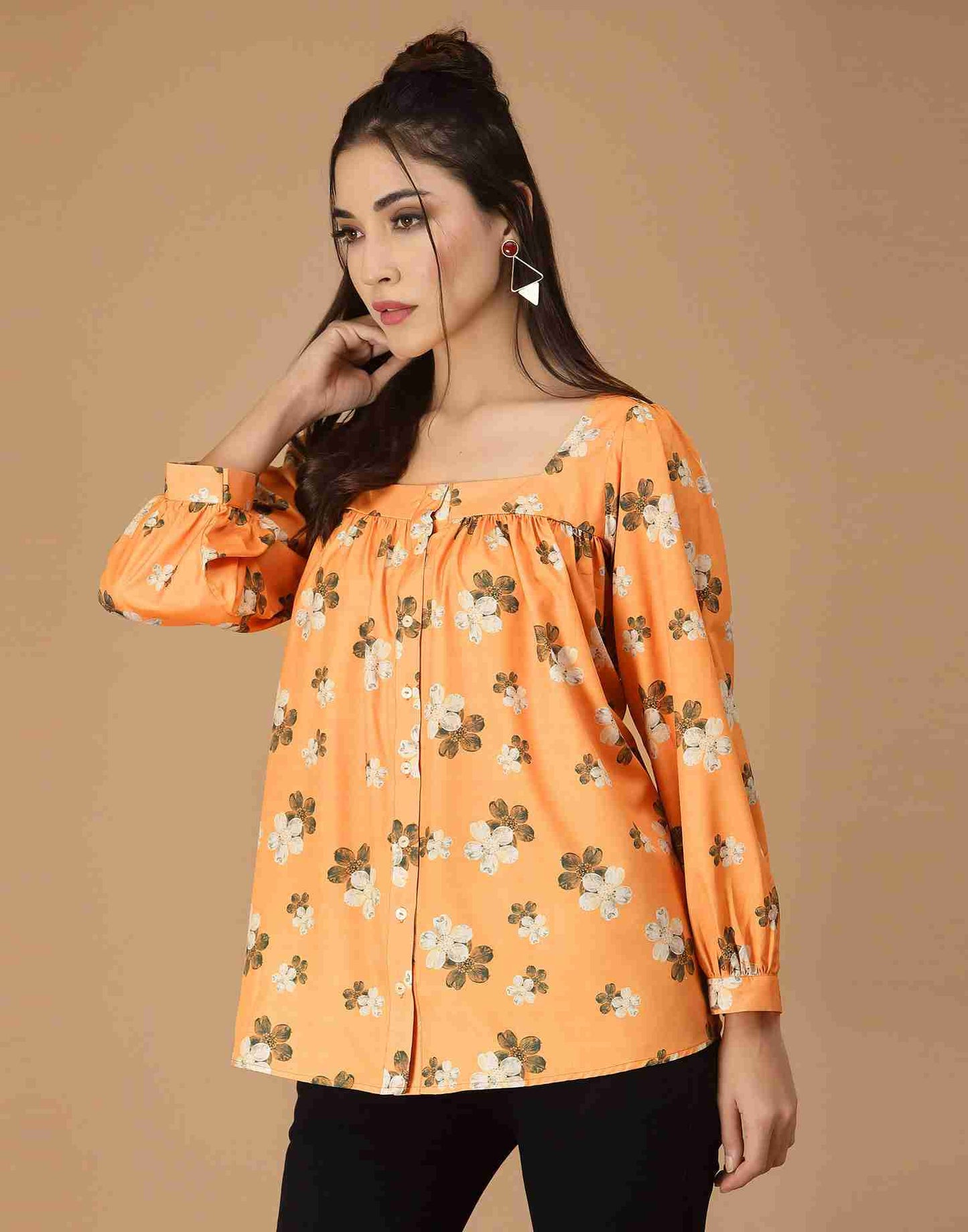 Orange Polyester Printed Top