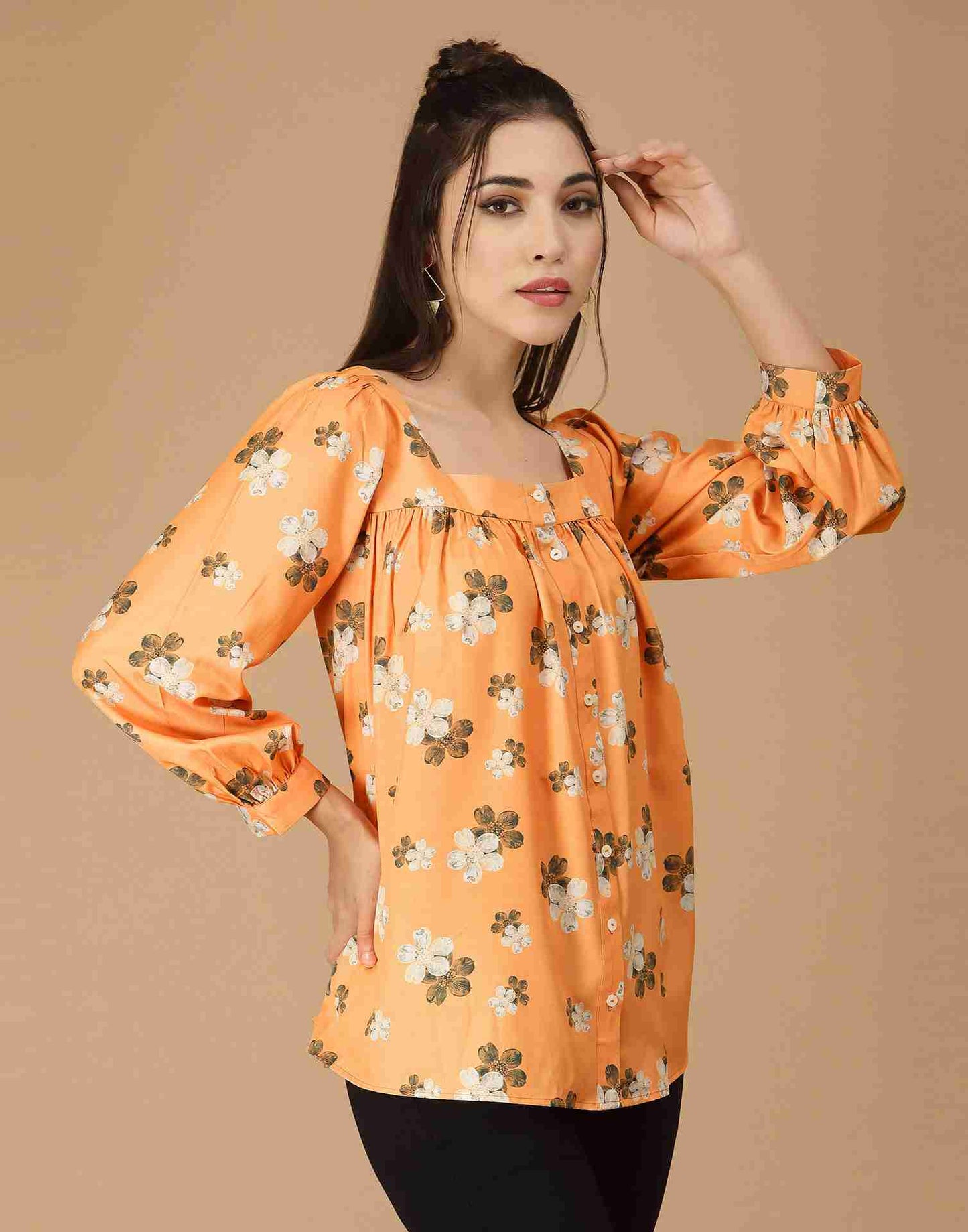 Orange Polyester Printed Top