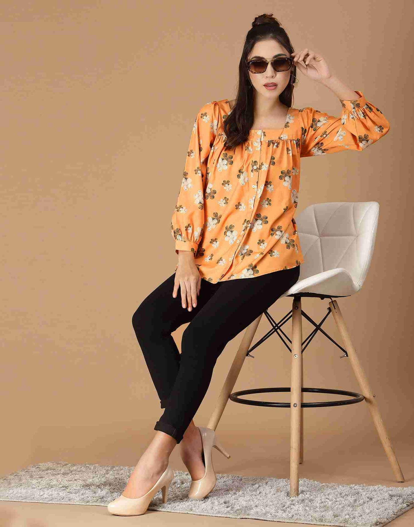 Orange Polyester Printed Top