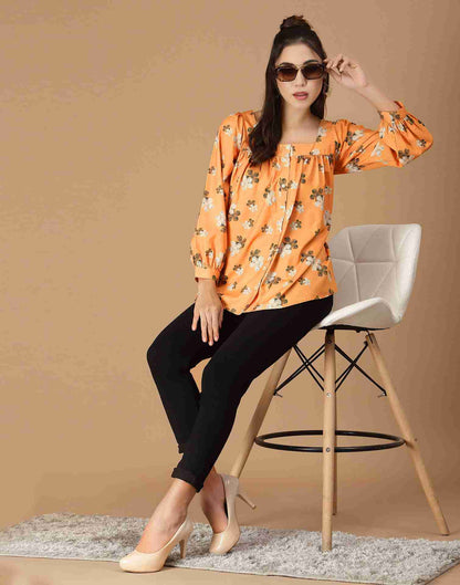 Orange Polyester Printed Top