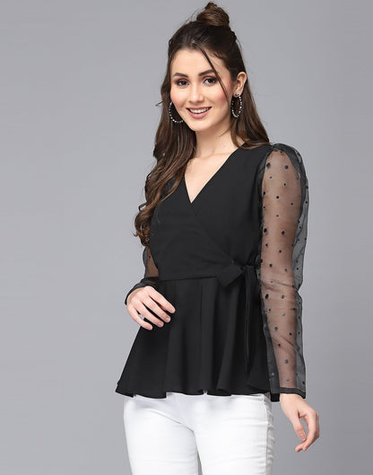 Black Polyester Embellished Top | Leemboodi