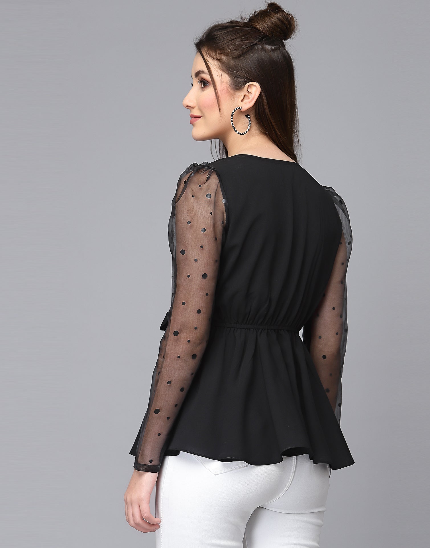 Black Polyester Embellished Top | Leemboodi