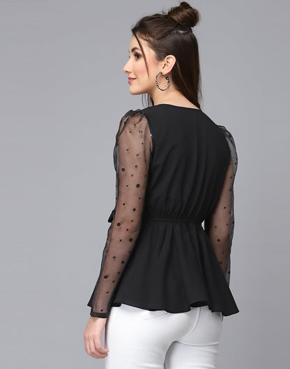 Black Polyester Embellished Top | Leemboodi