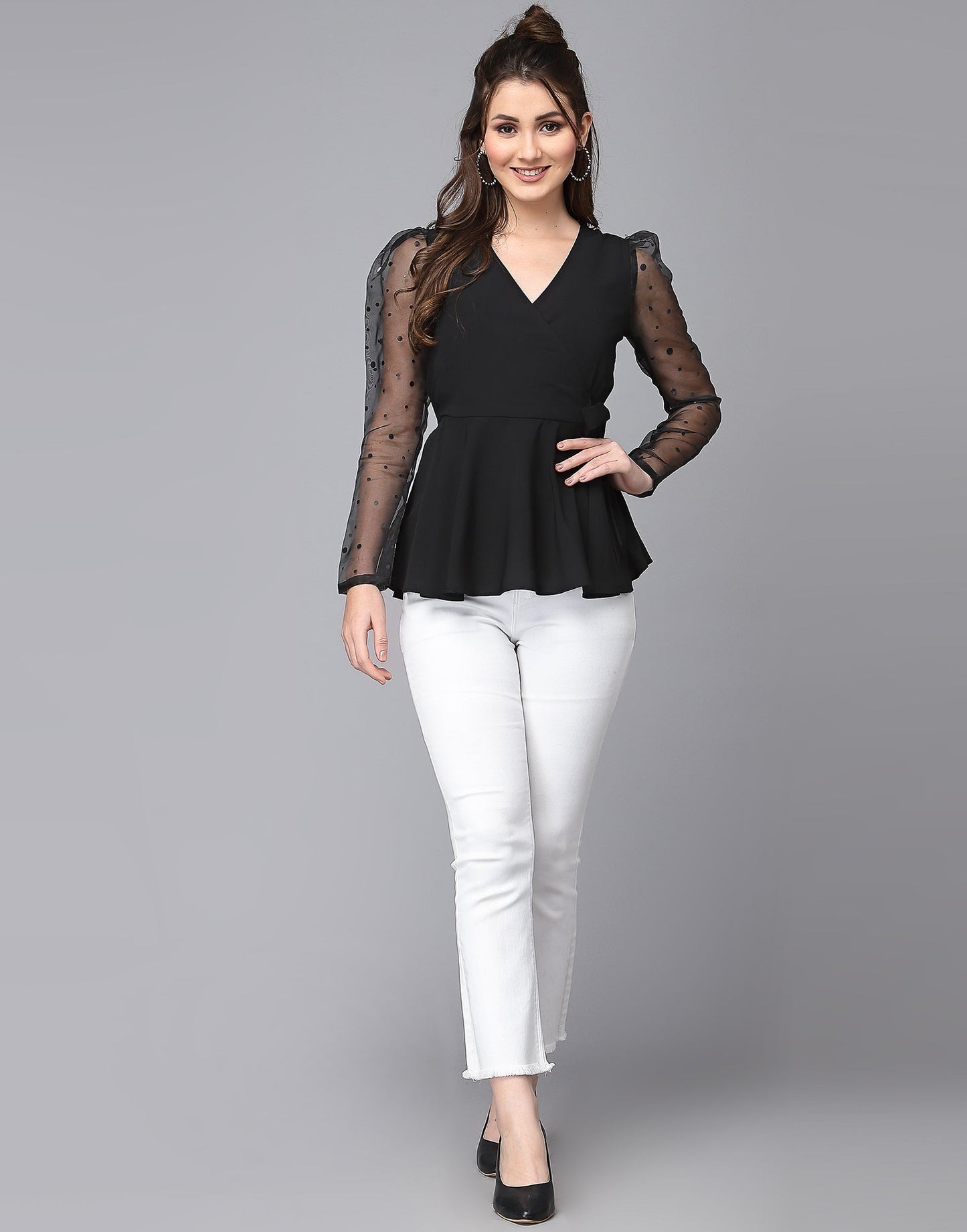 Black Polyester Embellished Top | Leemboodi