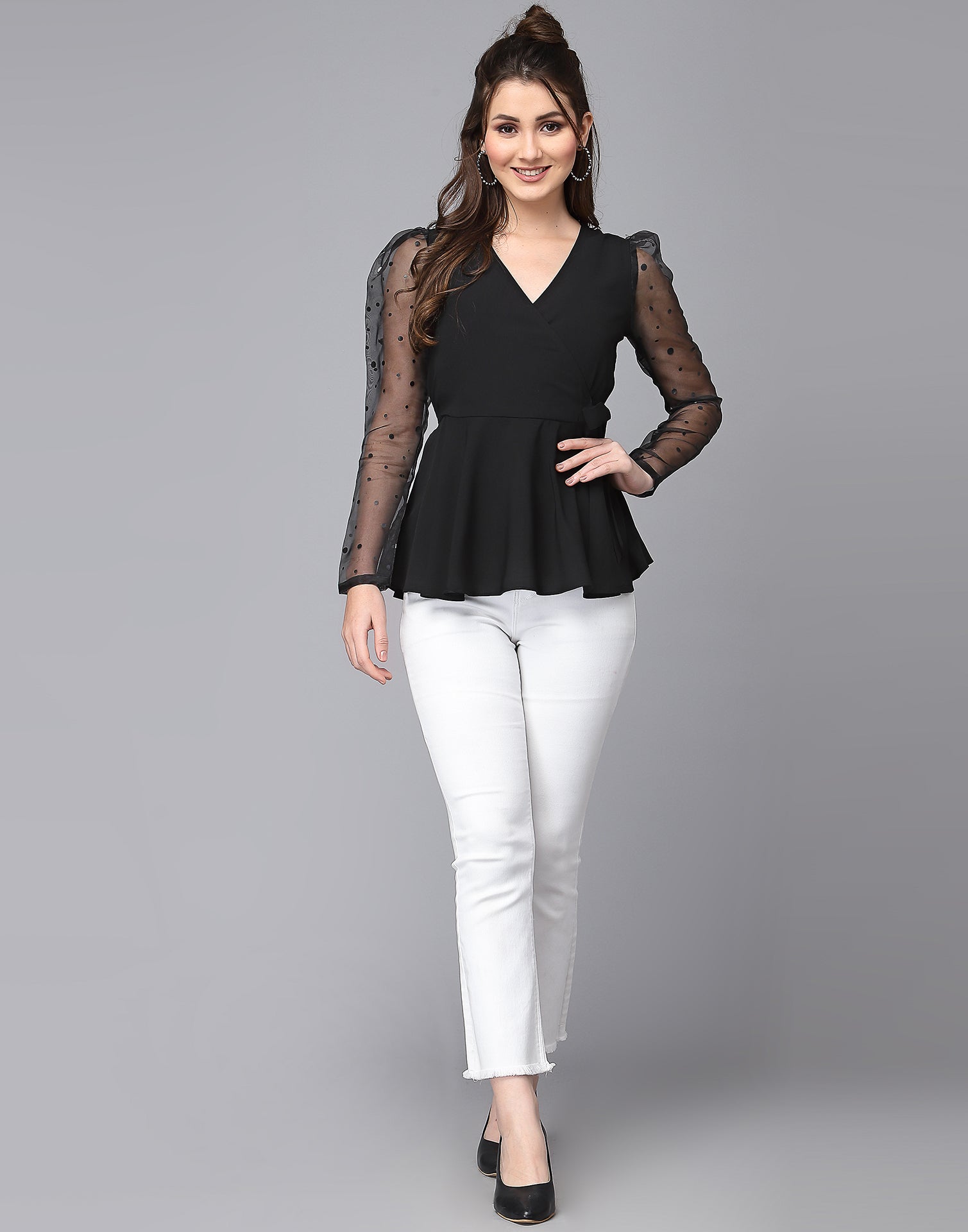 Black Polyester Embellished Top | Leemboodi