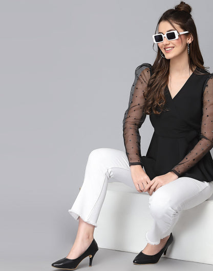 Black Polyester Embellished Top | Leemboodi