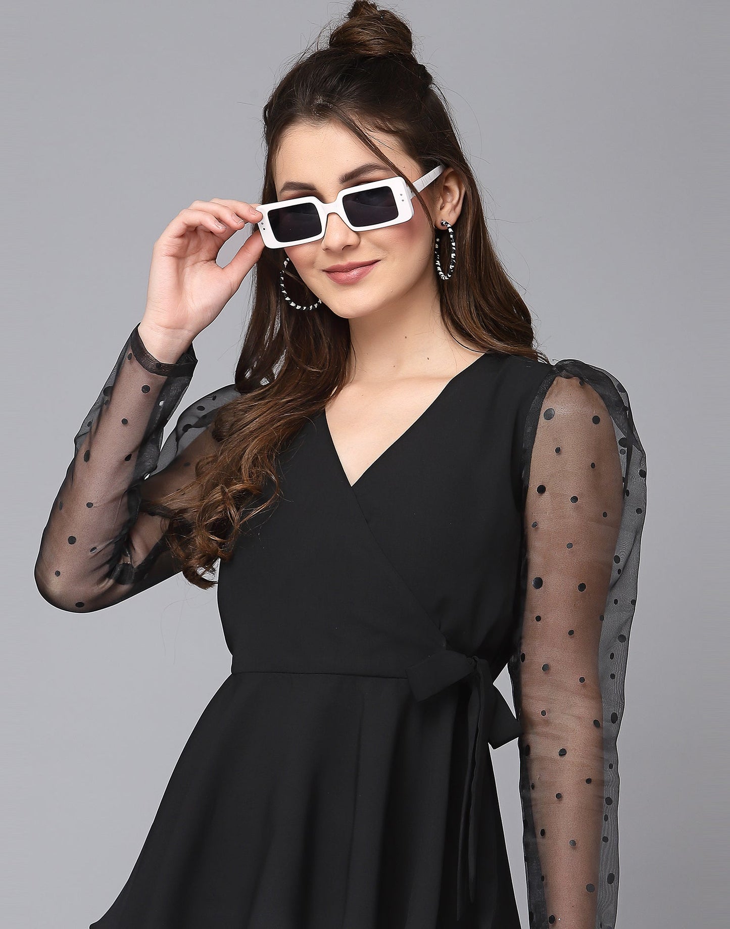 Black Polyester Embellished Top | Leemboodi