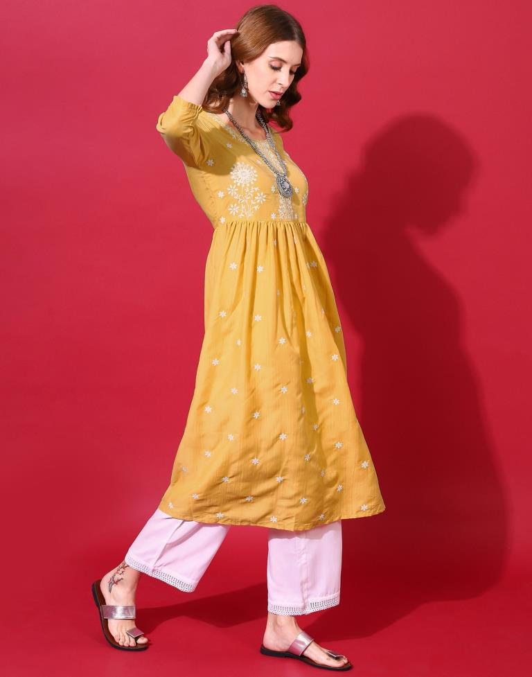 Yellow Kurti With Pant Set | Leemboodi