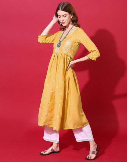 Yellow Kurti With Pant Set | Leemboodi