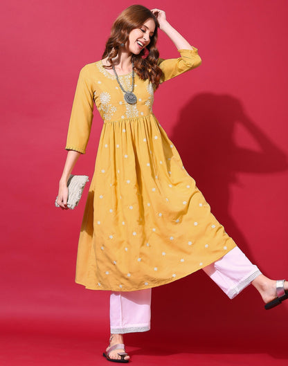 Yellow Kurti With Pant Set | Leemboodi