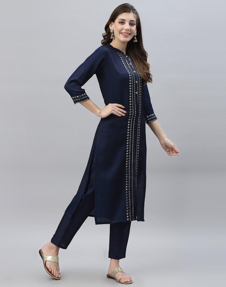 Navy Blue Kurti With Pant | Leemboodi