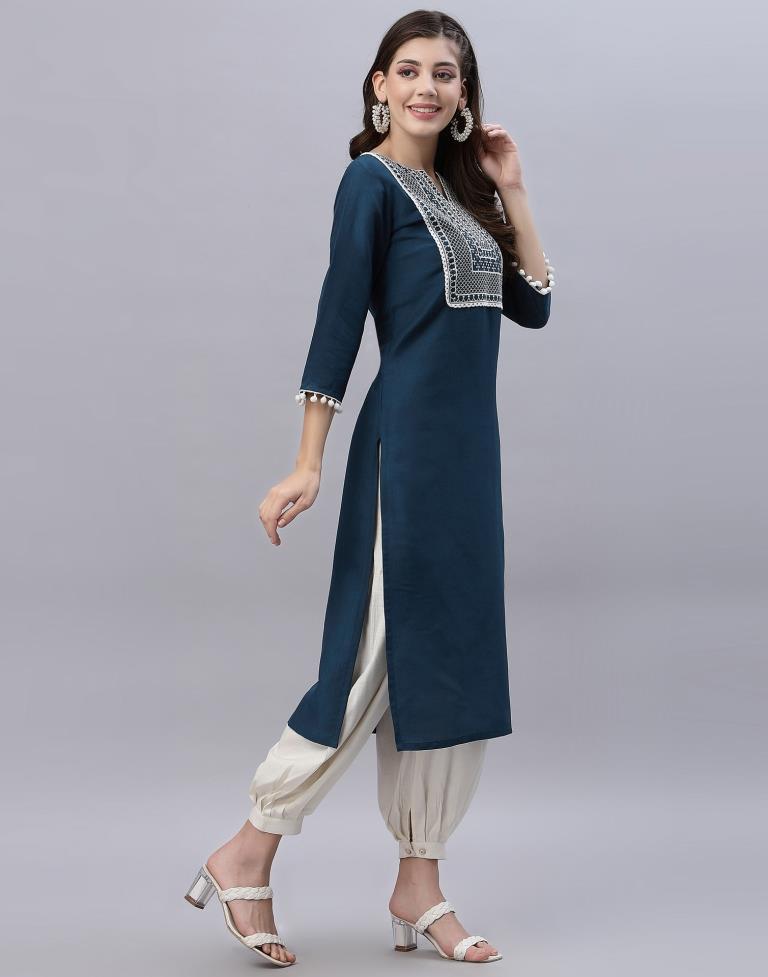 Dark Blue Embroidered Kurti | Leemboodi