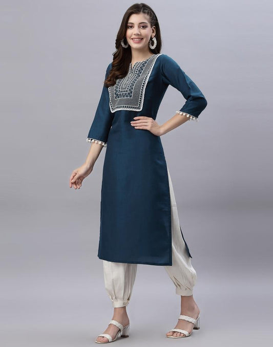 Dark Blue Embroidered Kurti | Leemboodi