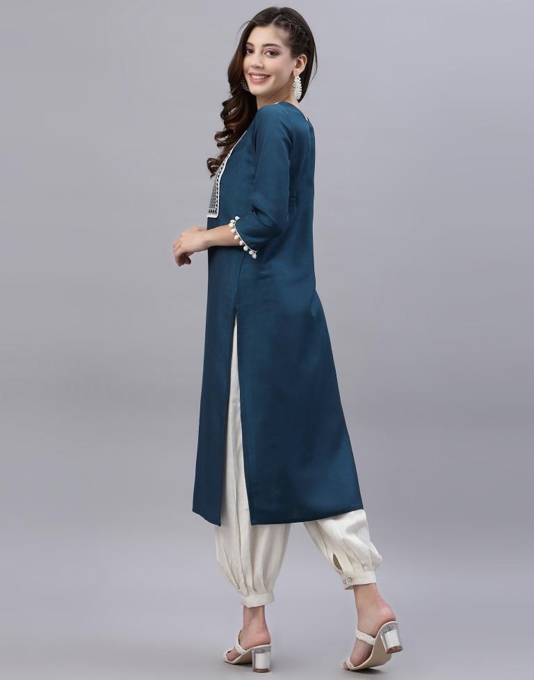 Dark Blue Embroidered Kurti | Leemboodi